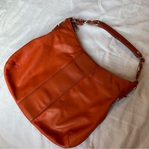 Tory Burch Orange Leather Saddle Hobo Bag